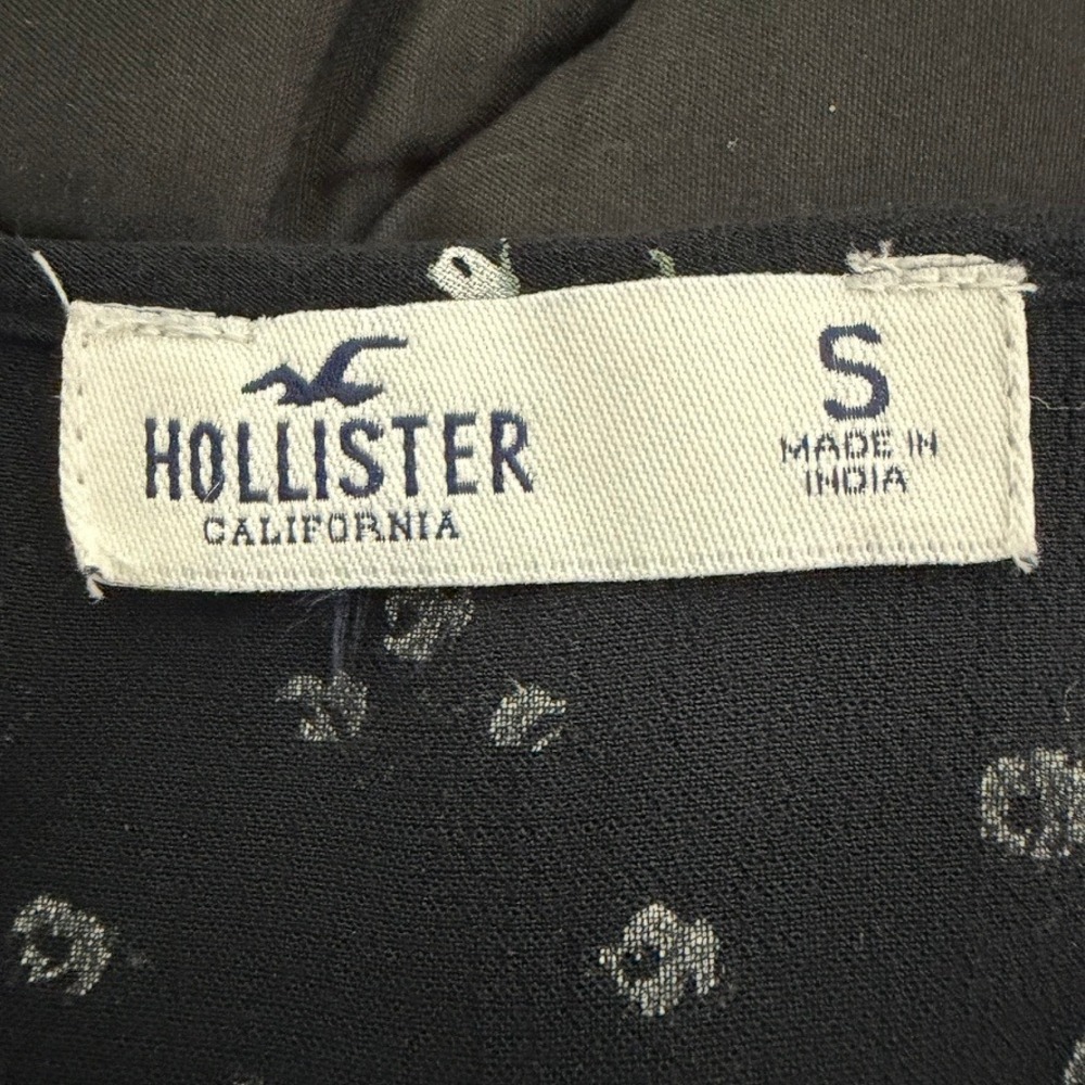 Hollister Black Ditsy Floral Midi Slip Dress Womens Small Tie Front Boho Chic - Picture 10 of 12